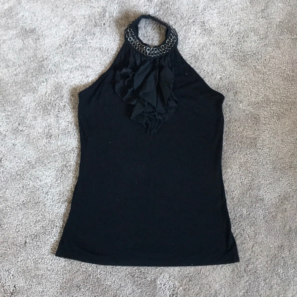 C. Oliver Black Neck Wrap Top
